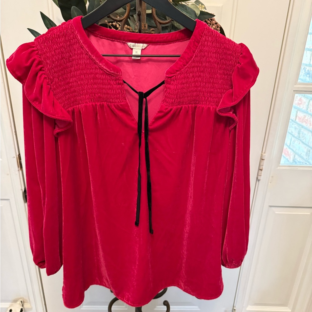 Cato Preppy Soft Velvet Velour Peasant Style Top XL